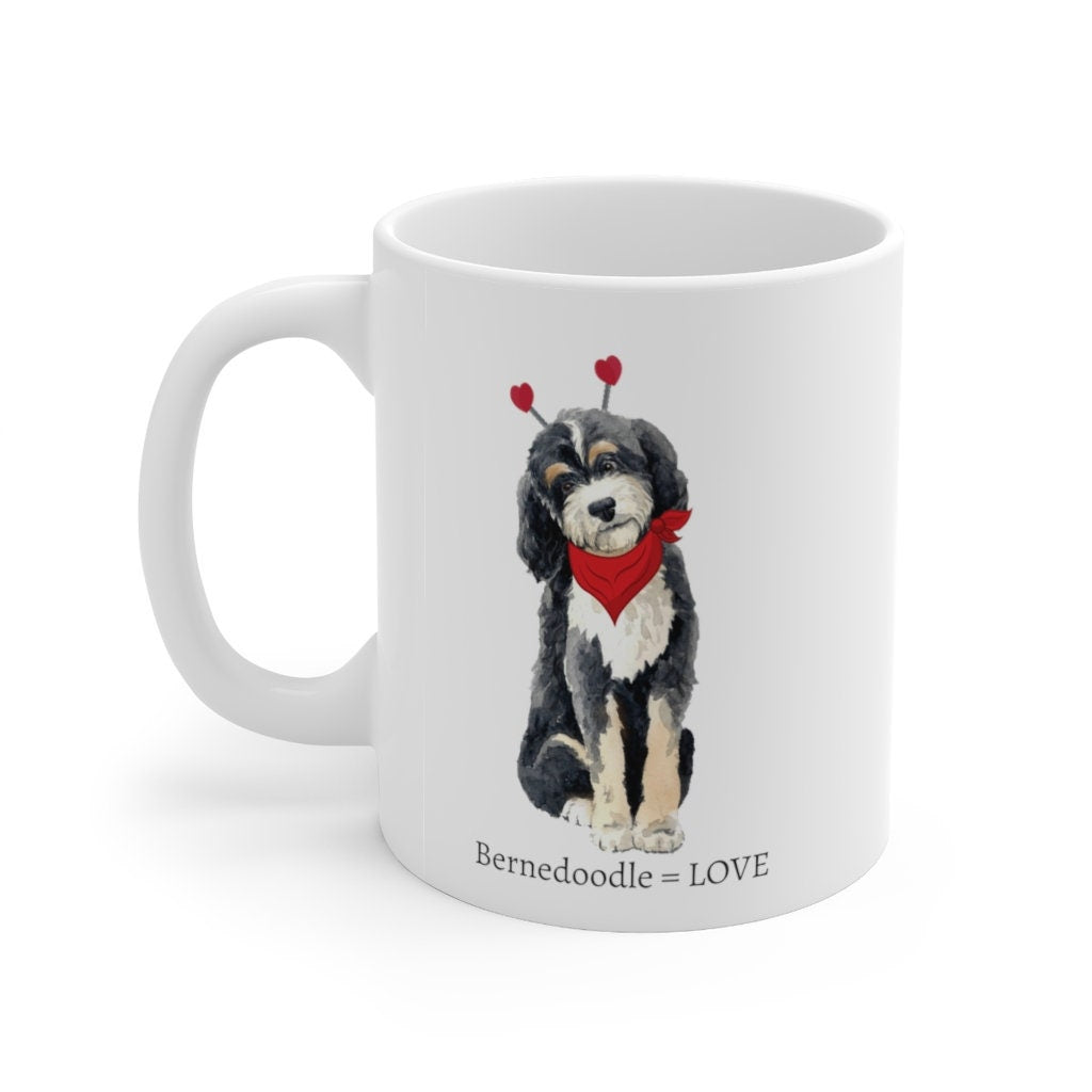 Bernedoodle Equals Love Valentine Mug - Dog Lover Gift, Bernedoodle Mom- Fun Dog Gift, Dog Mom Mug -White Ceramic Mug 11oz