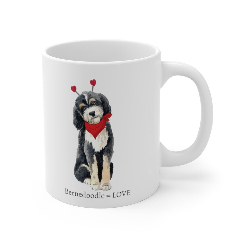 Bernedoodle Equals Love Valentine Mug - Dog Lover Gift, Bernedoodle Mom- Fun Dog Gift, Dog Mom Mug -White Ceramic Mug 11oz