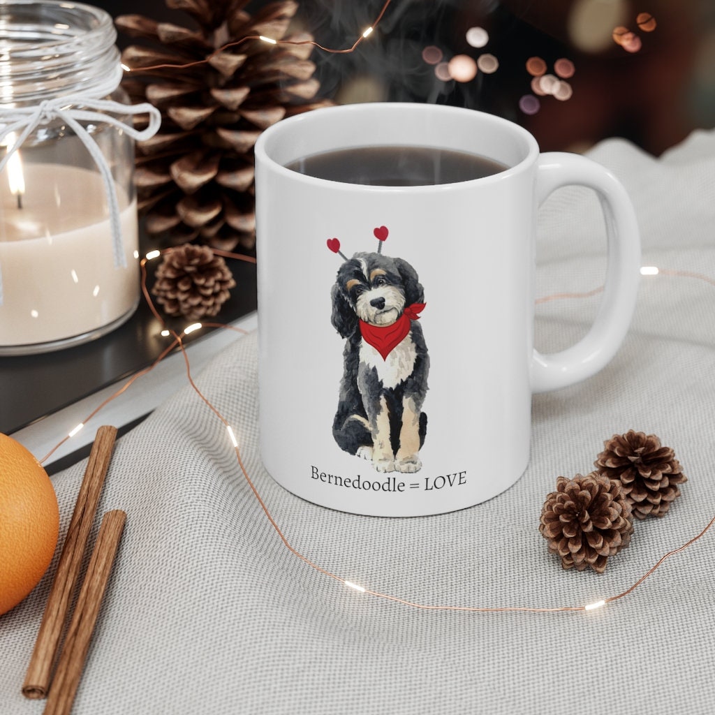 Bernedoodle Equals Love Valentine Mug - Dog Lover Gift, Bernedoodle Mom- Fun Dog Gift, Dog Mom Mug -White Ceramic Mug 11oz