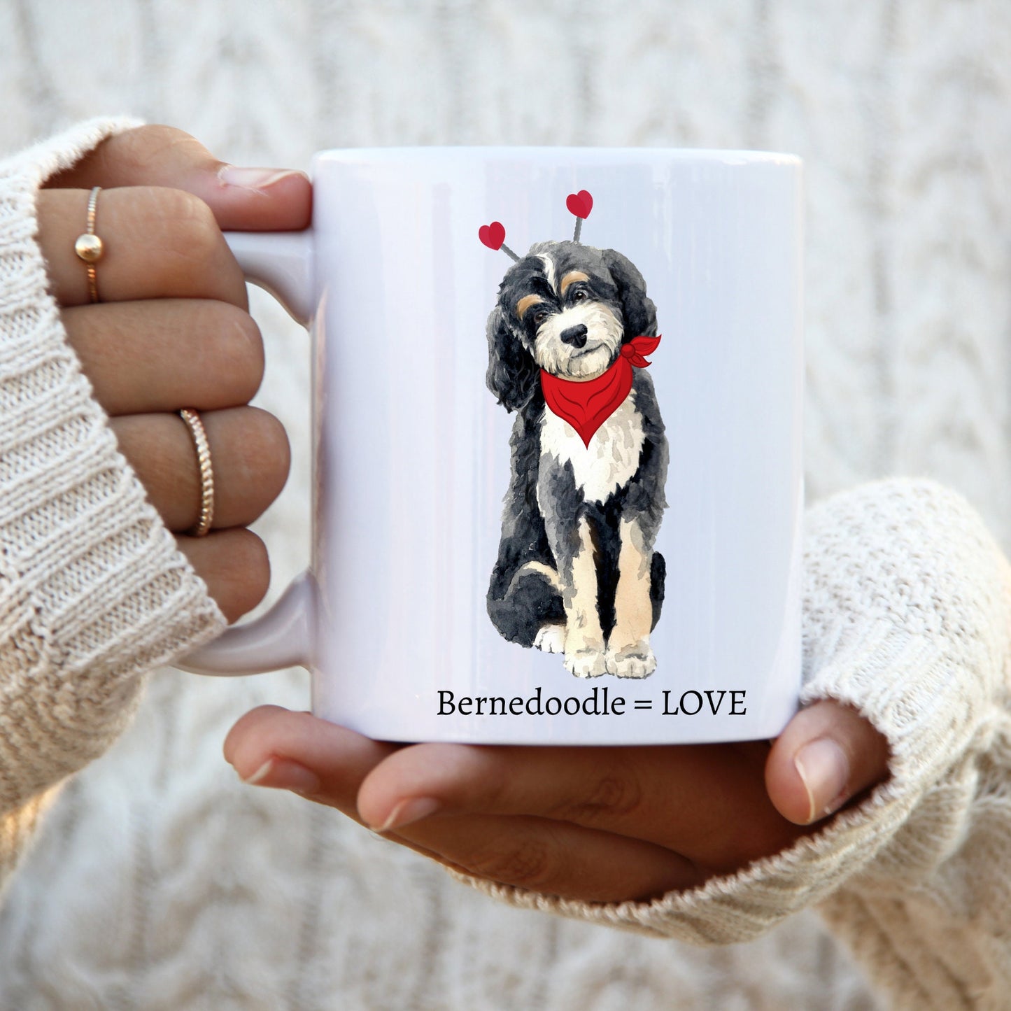 Bernedoodle Equals Love Valentine Mug - Dog Lover Gift, Bernedoodle Mom- Fun Dog Gift, Dog Mom Mug -White Ceramic Mug 11oz