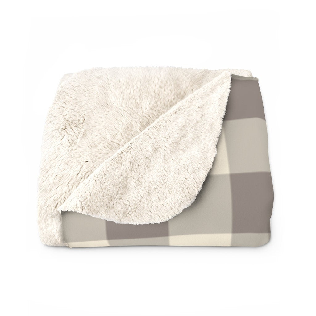 Bernedoodle Fleece Blanket - Beige and Brown Buffalo Check Pattern -Bernedoodle Mom Gift, Doodle Lover Gift