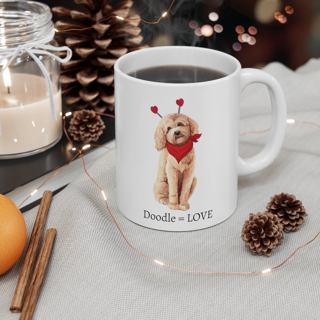 Doodle Dog Valentine Mug - Doodle Equals Love, Goldendoodle Mom, Doodle Lover Gift