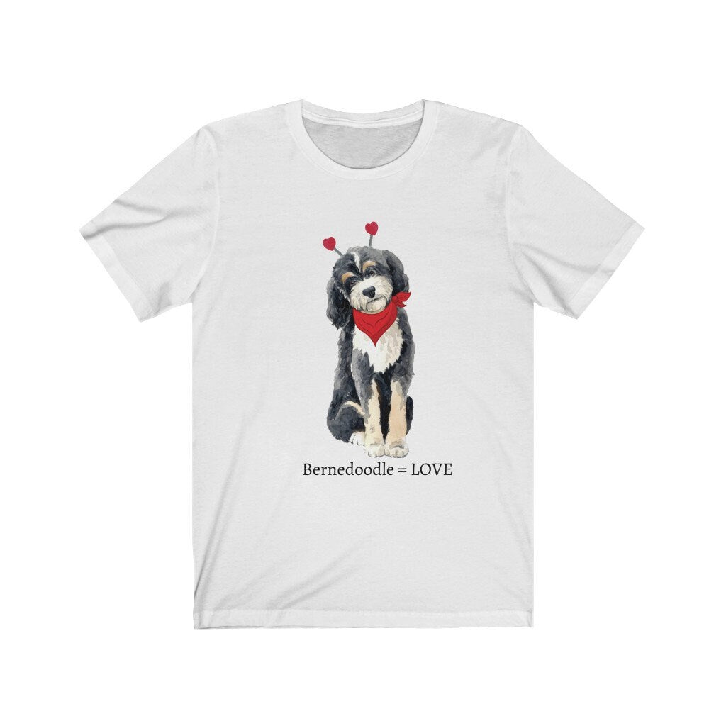 Bernedoodle Equals Love Valentine - Short Sleeve Tee, Valentines Day, Dog Lover Gift, Bernedoodle Mom Unisex T-shirt