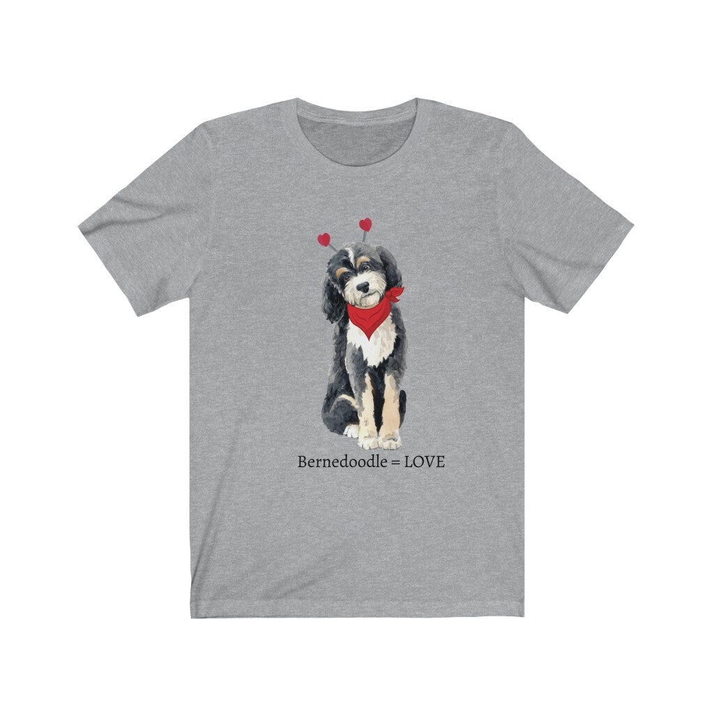 Bernedoodle Equals Love Valentine - Short Sleeve Tee, Valentines Day, Dog Lover Gift, Bernedoodle Mom Unisex T-shirt