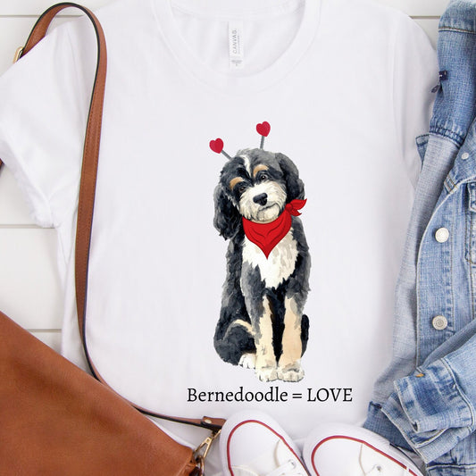 Bernedoodle Equals Love Valentine - Short Sleeve Tee, Valentines Day, Dog Lover Gift, Bernedoodle Mom Unisex T-shirt