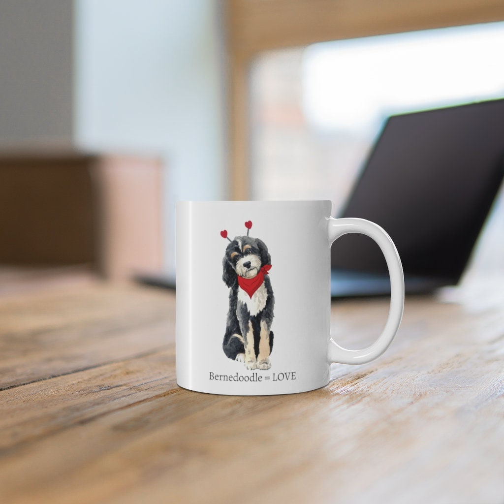 Bernedoodle Equals Love Valentine Mug - Dog Lover Gift, Bernedoodle Mom- Fun Dog Gift, Dog Mom Mug -White Ceramic Mug 11oz