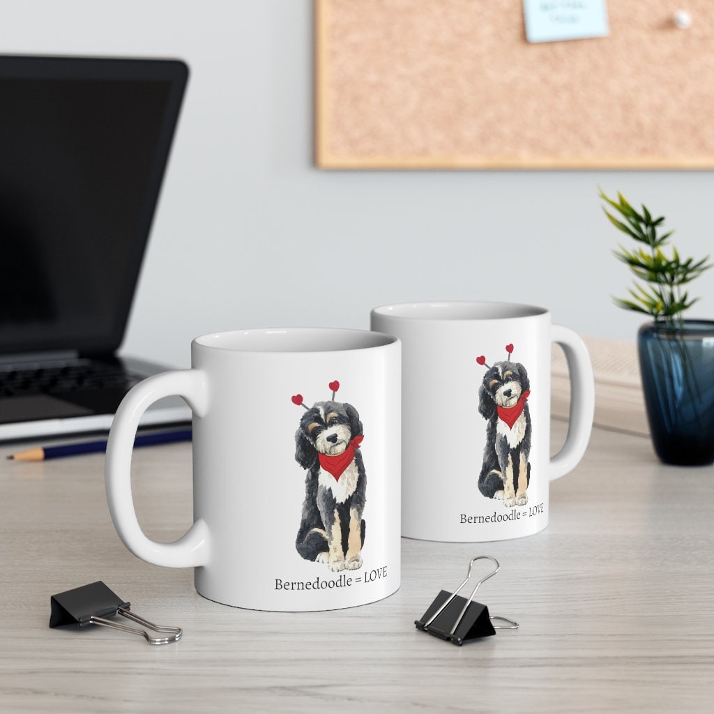 Bernedoodle Equals Love Valentine Mug - Dog Lover Gift, Bernedoodle Mom- Fun Dog Gift, Dog Mom Mug -White Ceramic Mug 11oz