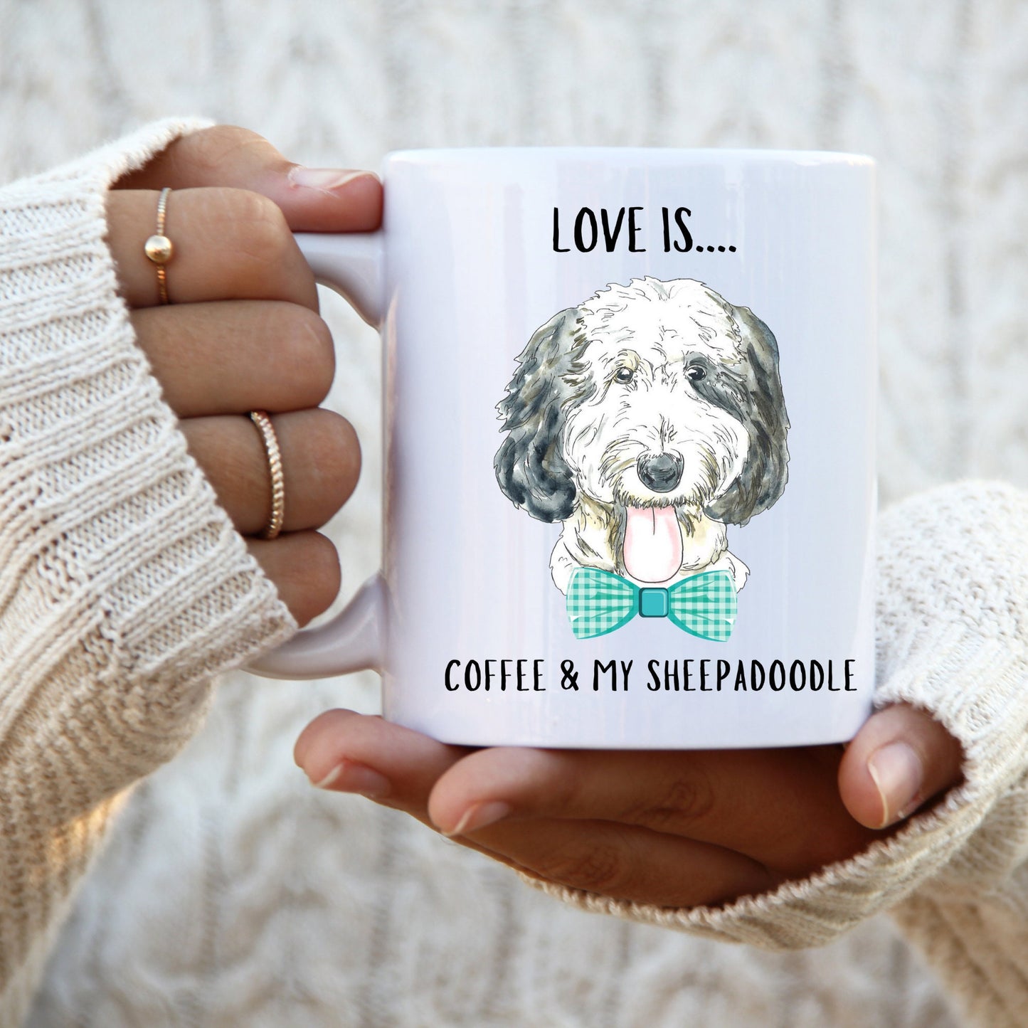 Sheepadoodle Dog Coffee Mug - Sheepadoodle Mom, Dog Lover Gift, Love Is Coffee and My Sheepadoodle Mug