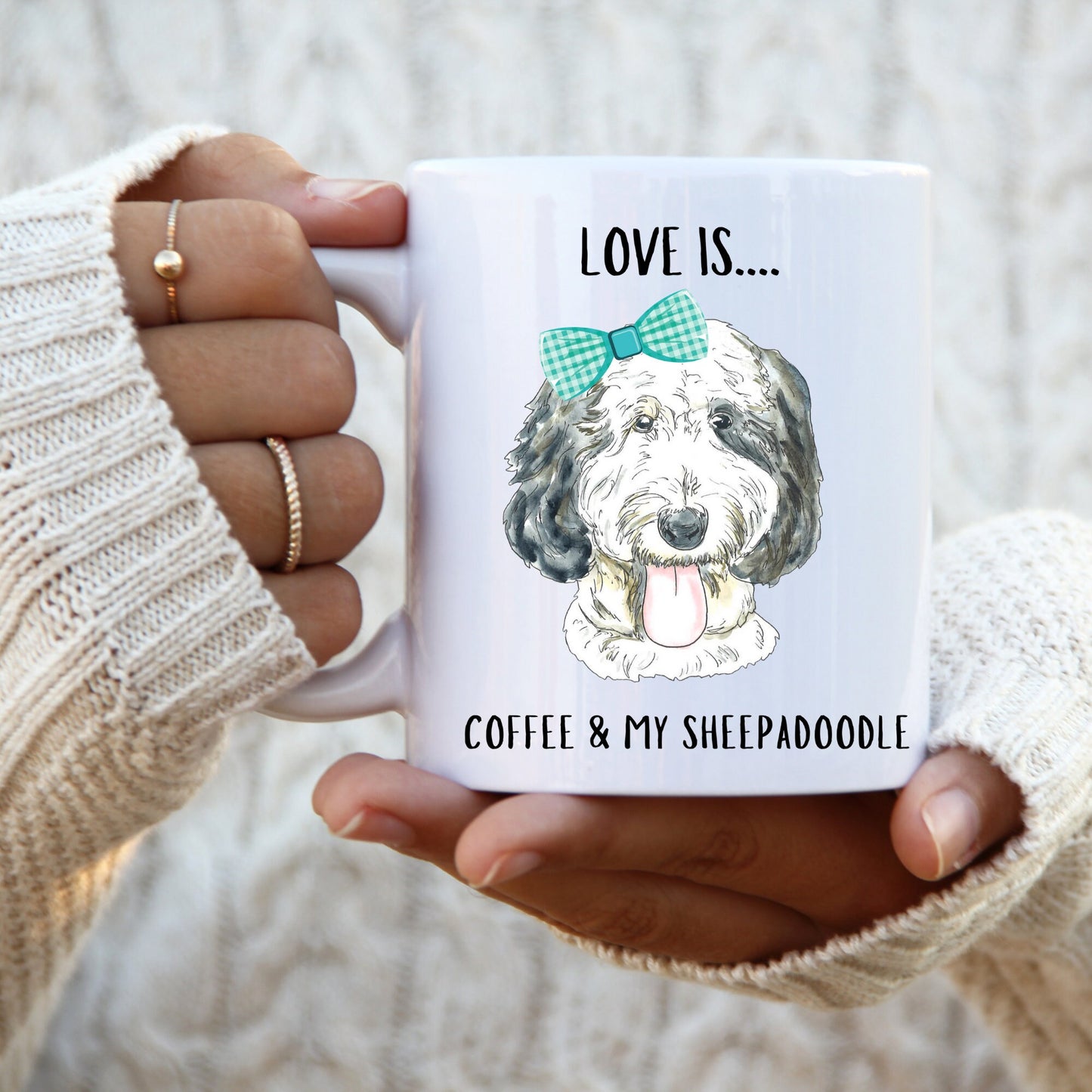 Sheepadoodle Dog Coffee Mug - Sheepadoodle Mom, Dog Lover Gift, Love Is Coffee and My Sheepadoodle Girl Mug