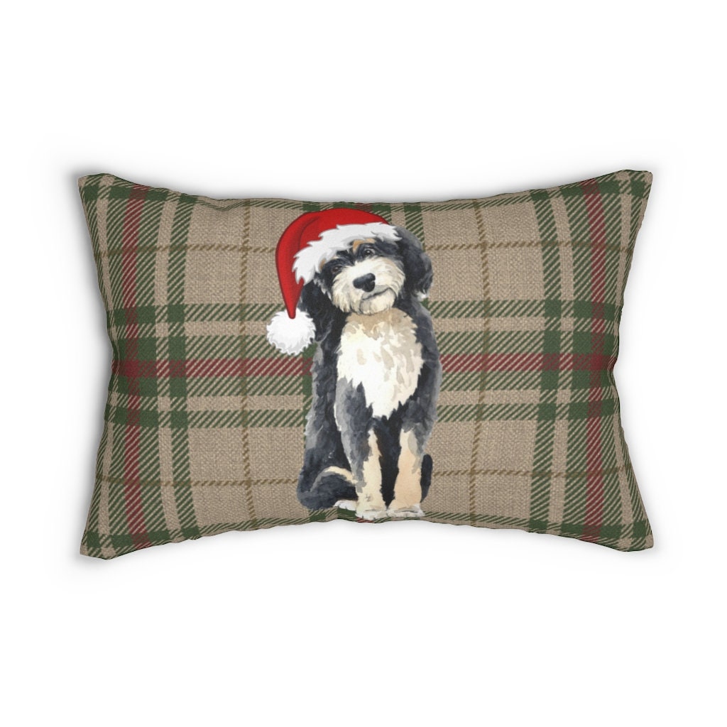 Bernedoodle Christmas Pillow - Holiday Gift Idea for Bernedoodle Mom or Dad, Doodle Dog Home Decor, Bernadoodle Gift, Doodle Dad