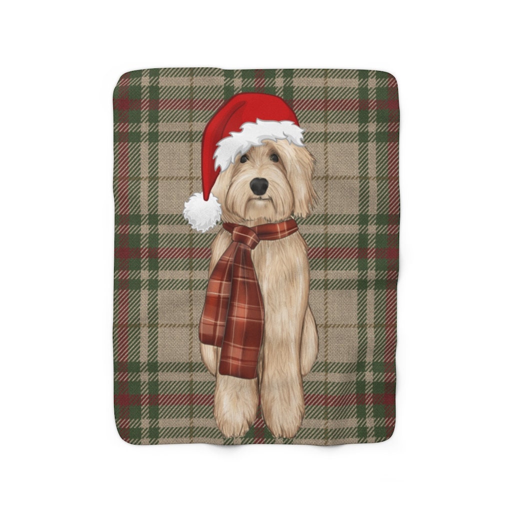 Santa Doodle Dog Holiday Fleece Sherpa Blanket - Cozy Gift for Doodle, Goldendoodle, Labradoodle, Aussiedoodle Lovers