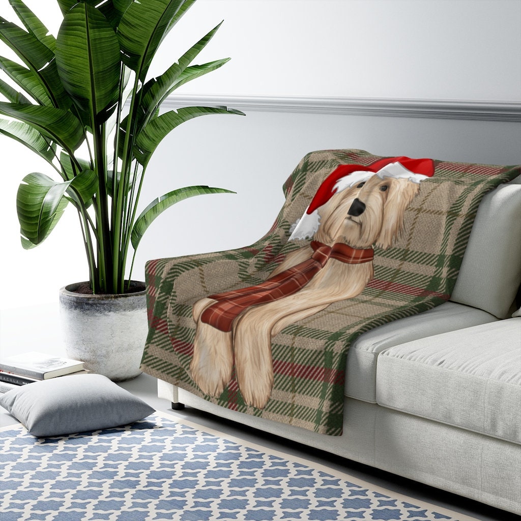 Santa Doodle Dog Holiday Fleece Sherpa Blanket - Cozy Gift for Doodle, Goldendoodle, Labradoodle, Aussiedoodle Lovers