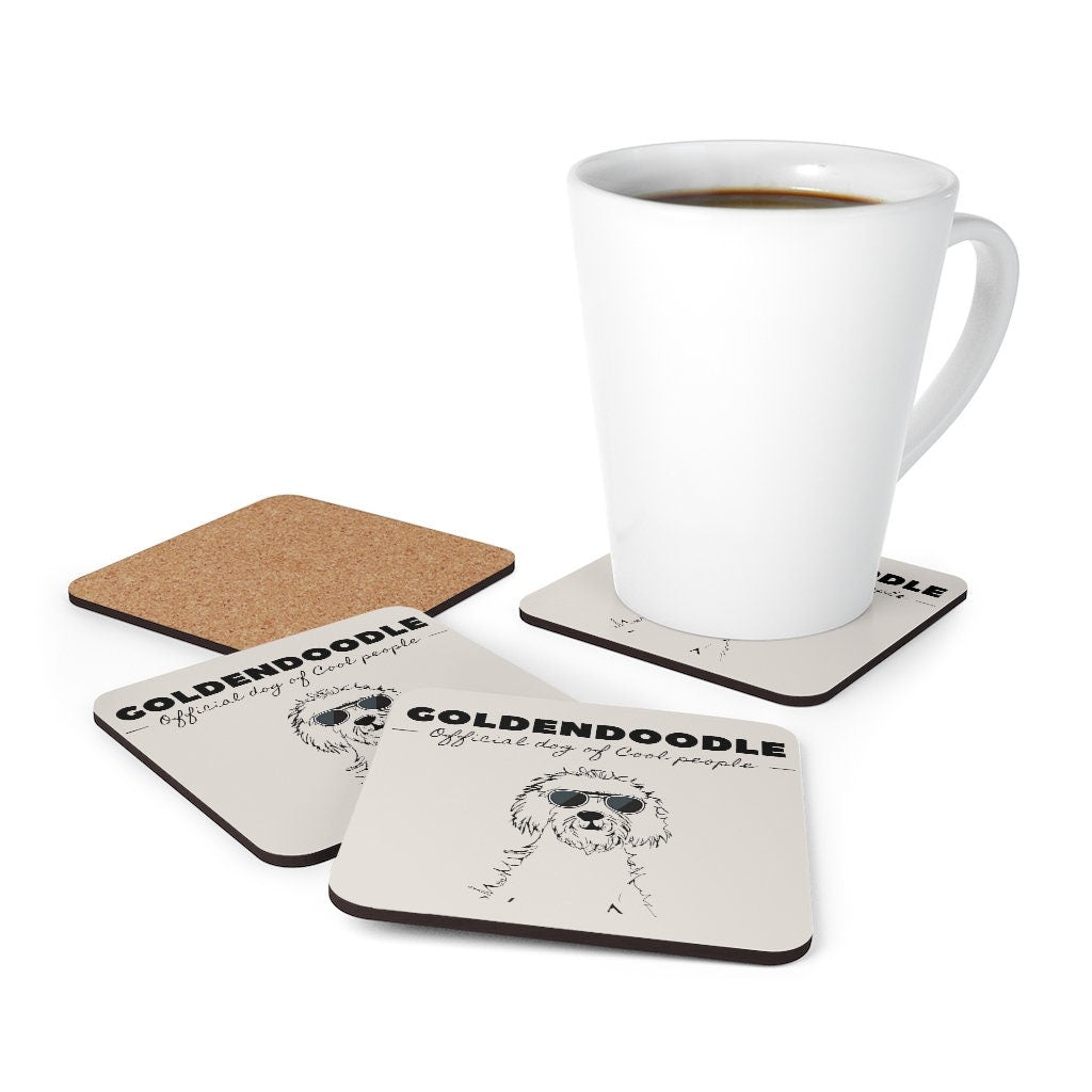 Goldendoodle Gift | Corkwood Coaster Set | Doodle Mom or Dad Gift | Goldendoodle Official Dog of Cool People | Funny Doodle Home D