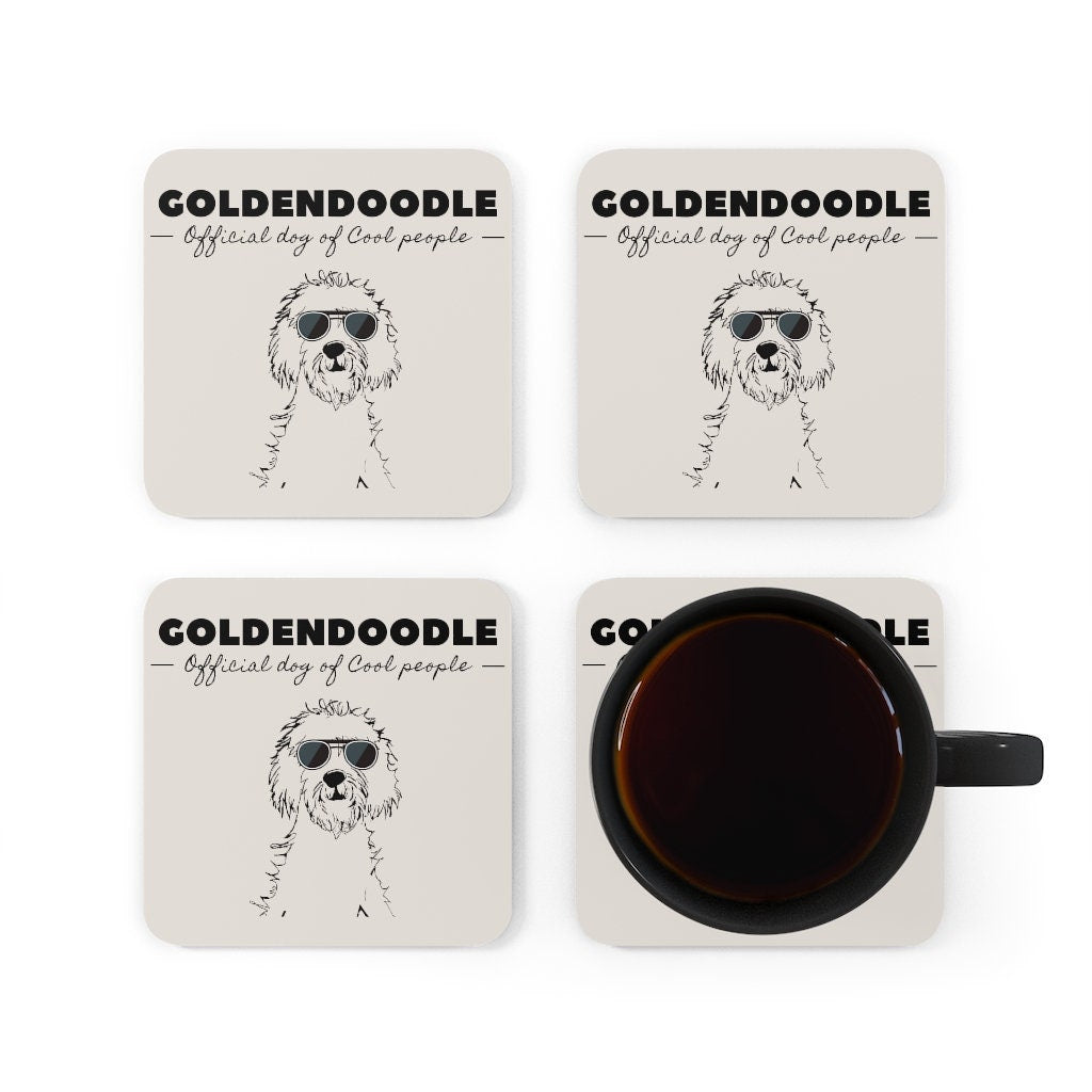 Goldendoodle Gift | Corkwood Coaster Set | Doodle Mom or Dad Gift | Goldendoodle Official Dog of Cool People | Funny Doodle Home D