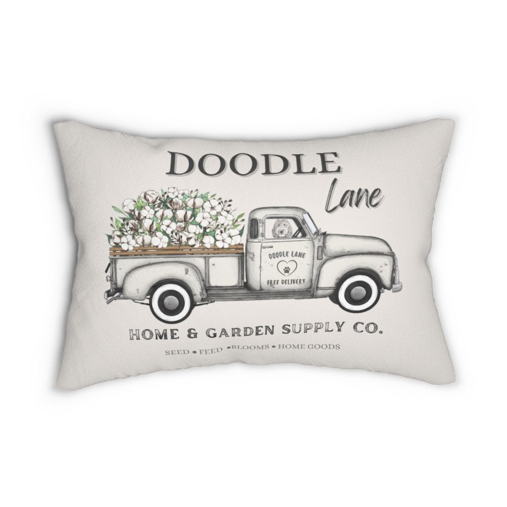 Doodle Dog Gift Pillow - Doodle Mom Gift, Doodle Lover and Mother's Day Gift Idea, Doodle Decor Spring Pillow With Farmhouse Truck