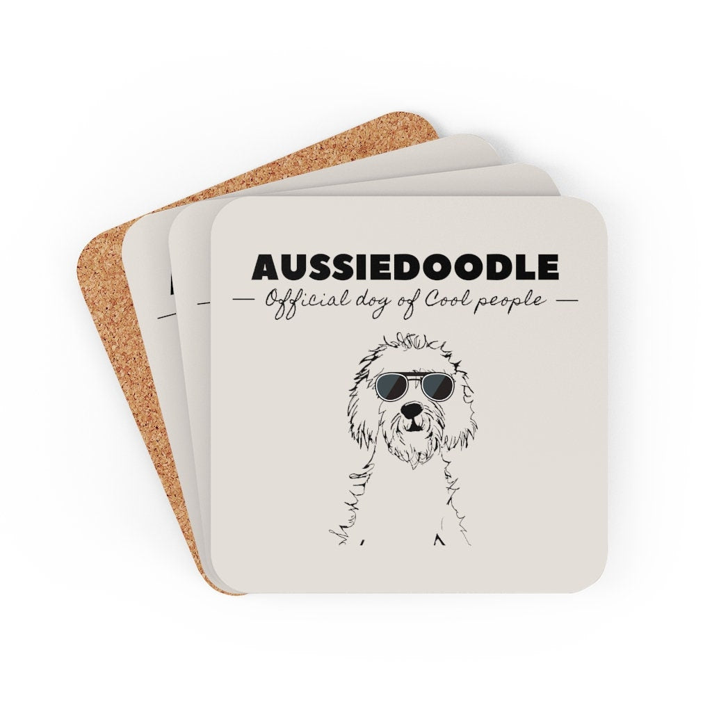 Aussiedoodle Gift | Corkwood Coaster Set | Doodle Mom or Dad Gift | Aussiedoodle Official Dog of Cool People | Funny Doodle Home D