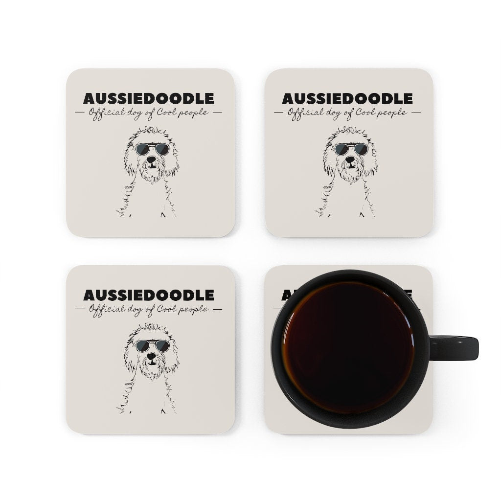 Aussiedoodle Gift | Corkwood Coaster Set | Doodle Mom or Dad Gift | Aussiedoodle Official Dog of Cool People | Funny Doodle Home D