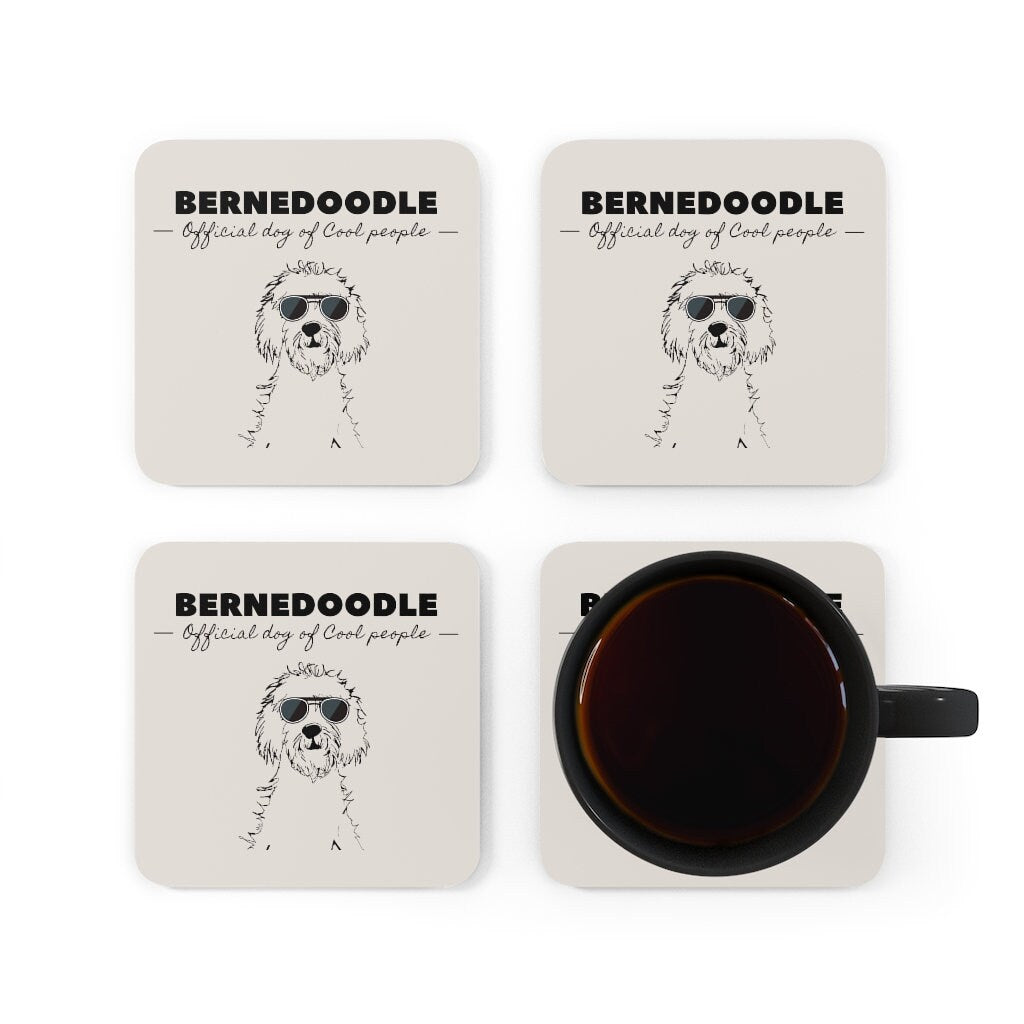 Bernedoodle Gift | Corkwood Coaster Set | Doodle Mom or Dad Gift | Bernedoodle Official Dog of Cool People | Funny Doodle Home Dec