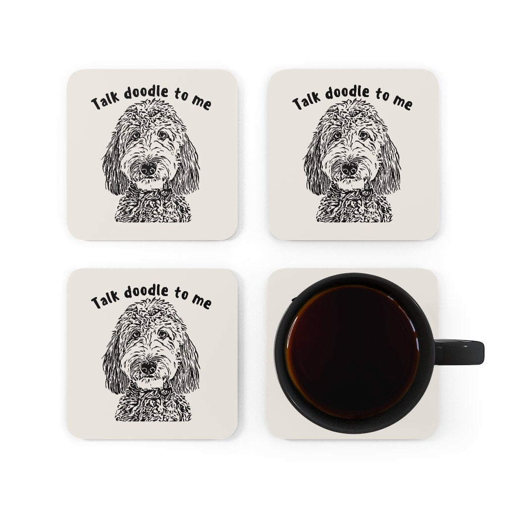 Doodle Dog Gift | Corkwood Coaster Set | Doodle Mom or Dad Gift | Talk Doodle to Me | Funny Doodle Home Decor | Set of 4