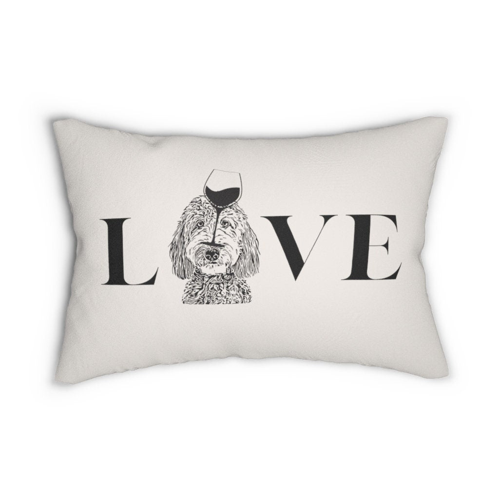 Doodle With Wine Love  Pillow | Doodle Mom Gift | Doodle Dad Gift | Goldendoodle | Bernedoodle | Labradoodle | Aussiedoodle | Shee