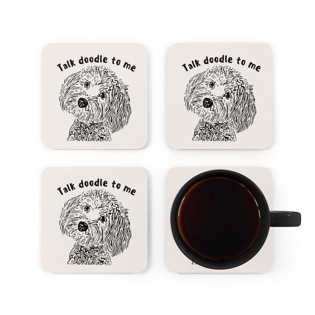 Doodle Dog Gift | Corkwood Coaster Set | Doodle Mom or Dad Gift | Talk Doodle to Me | Funny Doodle Home Decor | Set of 4