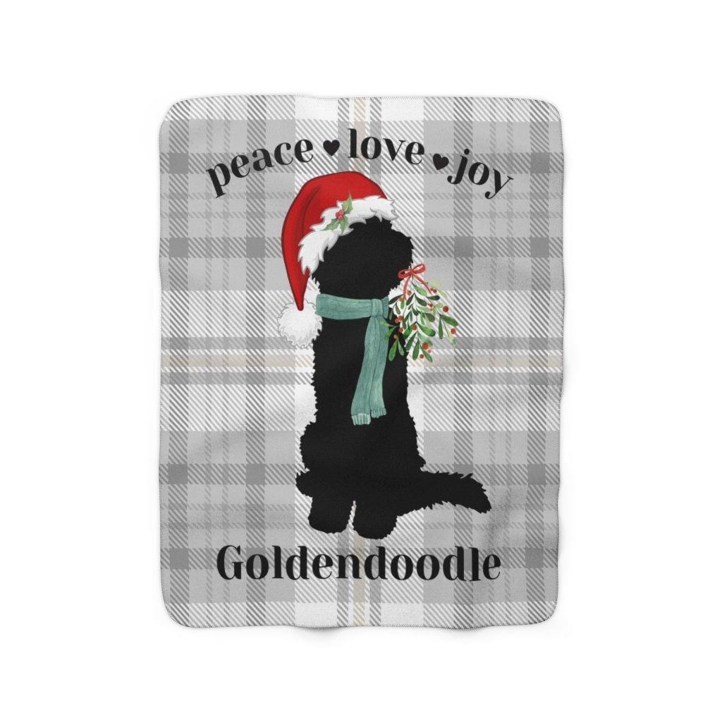 Goldendoodle Christmas Sherpa Fleece Blanket in 2 Sizes - Goldendoodle Mom or Dad Holiday Gift, Doodle Dog Lover  Cozy Blanket