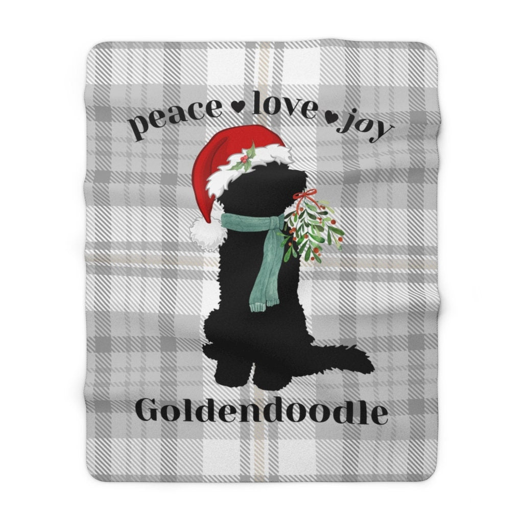 Goldendoodle Christmas Sherpa Fleece Blanket in 2 Sizes - Goldendoodle Mom or Dad Holiday Gift, Doodle Dog Lover  Cozy Blanket