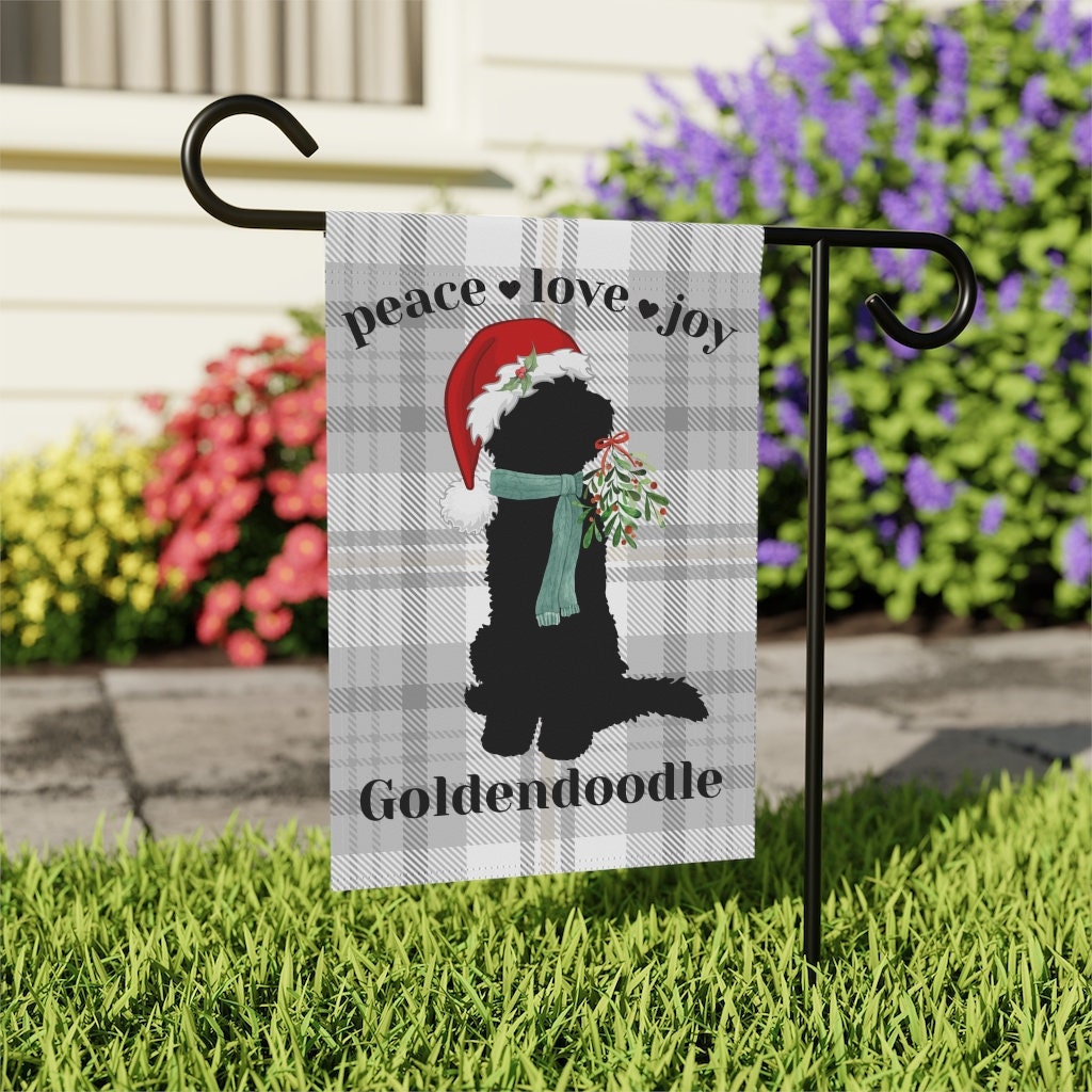 Doodle Dog Christmas Flag - Holiday Gift Idea for Doodle Mom or Dad Owner, Goldendoodle, Bernedoodle, Sheepadoodle Etc. Stand Not