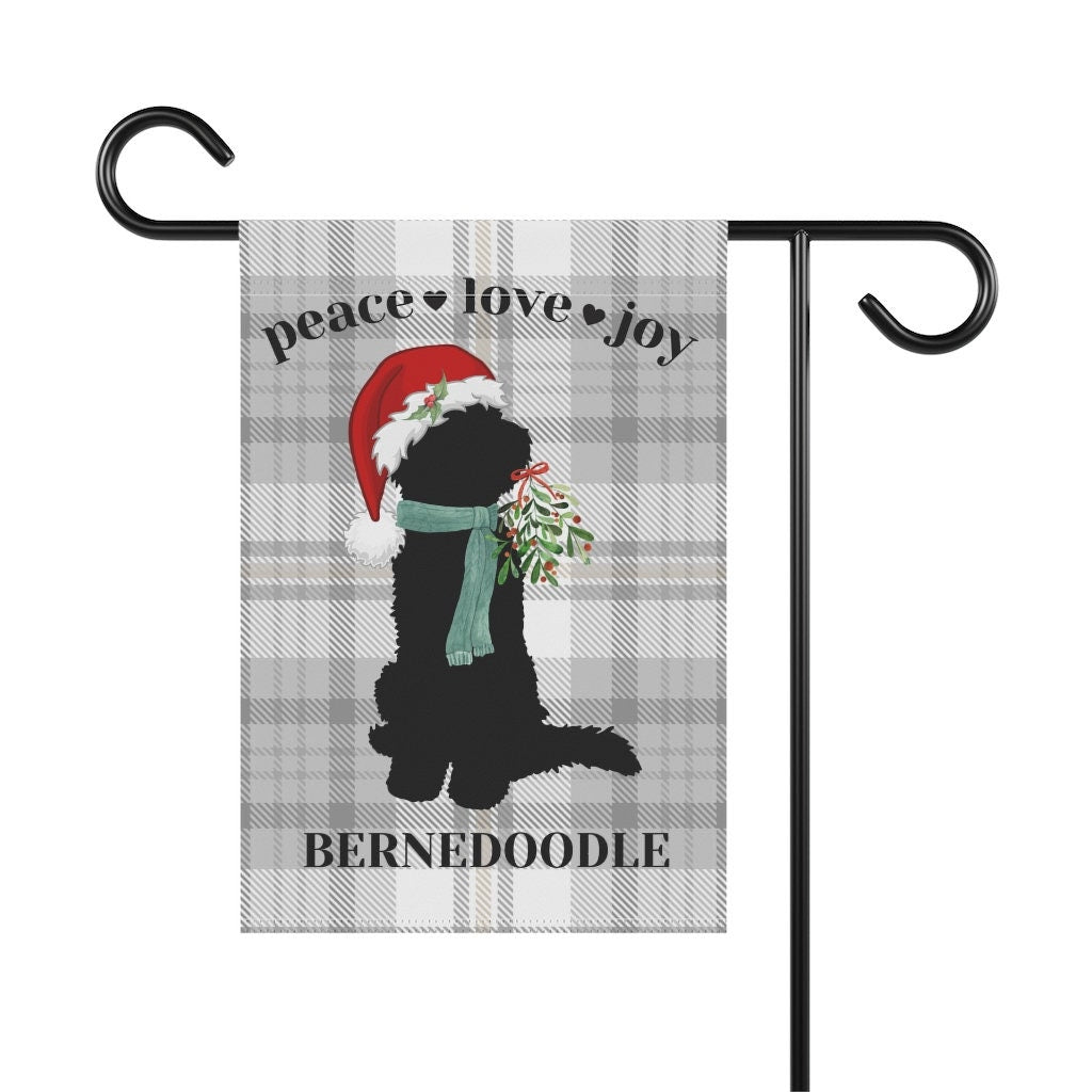 Bernedoodle Dog Christmas Flag - Holiday Gift Idea for Bernedoodle Mom or Dad Owner, Bernedoodle Home Garden Decor, Stand Not Incl