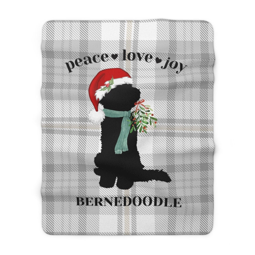 Bernedoodle Christmas Sherpa Fleece Blanket in 2 Sizes - Bernedoodle Mom or Dad Holiday Gift, Doodle Dog Lover Cozy Blanket