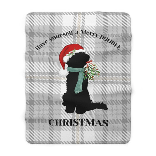 Doodle Dog Christmas Sherpa Fleece Blanket in 2 Sizes - Doodle Mom or Dad Holiday Gift, Doodle Dog Lover Cozy Blanket