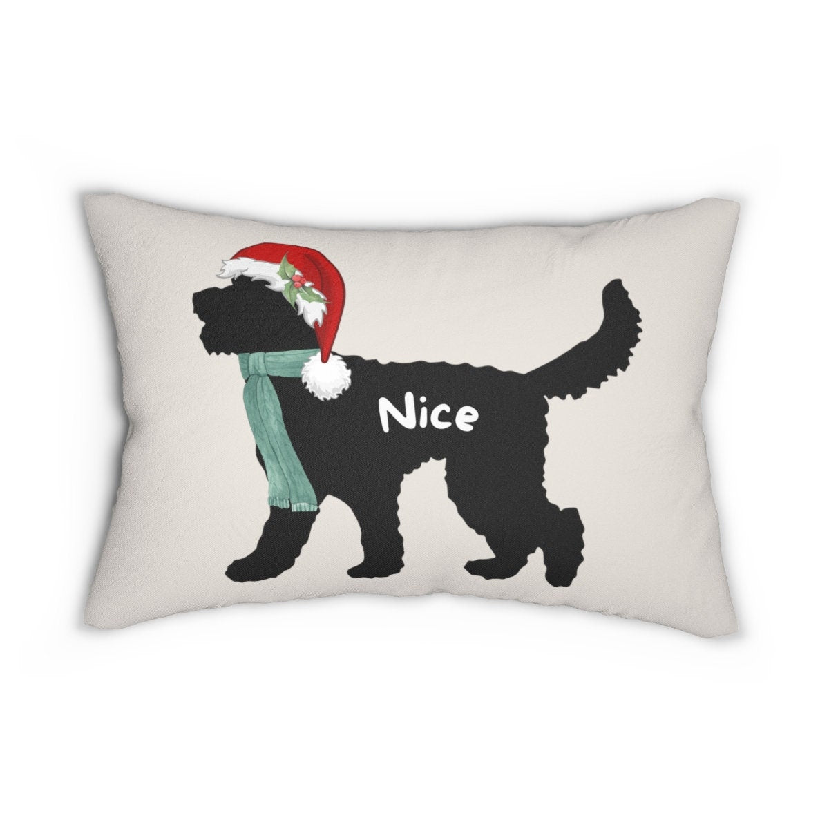 Doodle Dog Holiday Christmas Pillow - Naughty and Nice Doodle With Santa Hat, Doodle Mom Dad Gift, Fun Doodle Decor for the Holida