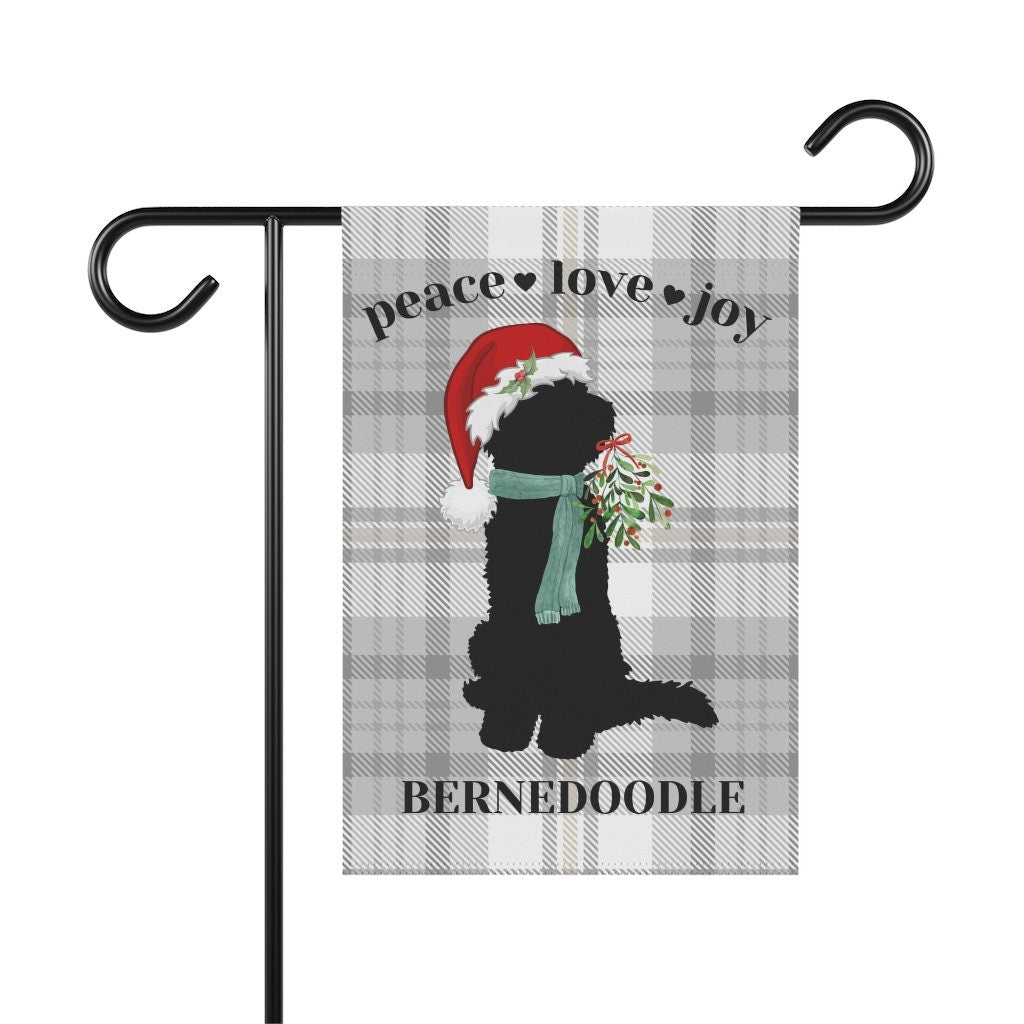 Bernedoodle Dog Christmas Flag - Holiday Gift Idea for Bernedoodle Mom or Dad Owner, Bernedoodle Home Garden Decor, Stand Not Incl