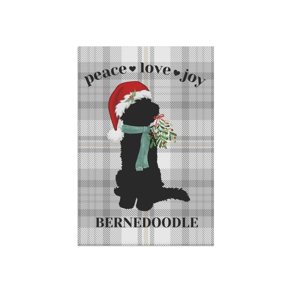 Bernedoodle Dog Christmas Flag - Holiday Gift Idea for Bernedoodle Mom or Dad Owner, Bernedoodle Home Garden Decor, Stand Not Incl