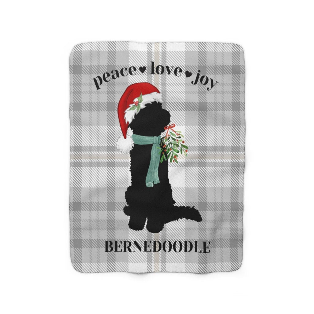 Bernedoodle Christmas Sherpa Fleece Blanket in 2 Sizes - Bernedoodle Mom or Dad Holiday Gift, Doodle Dog Lover Cozy Blanket