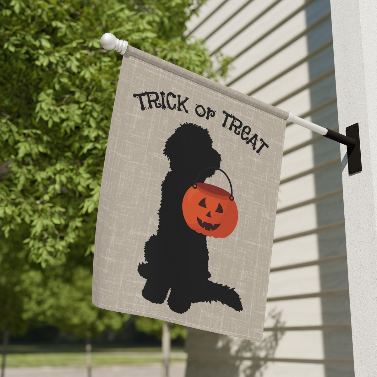 Doodle Dog Halloween Home & Garden Banner - Doodle Fall Decor, Doodle Mom or Dad Gift, Goldendoodle, Bernedoodle, Etc., Pole Not I