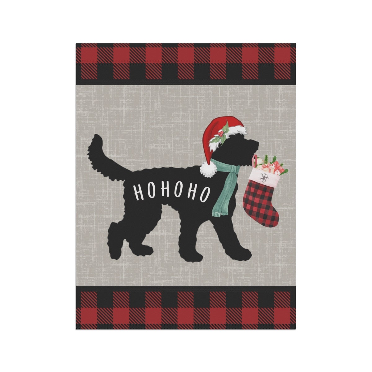 Doodle Dog Christmas HoHoHo Home & Garden Flag Banner - Doodle Decor, Doodle Mom/Dad Gift, Goldendoodle, Bernedoodle, Etc. Pole No