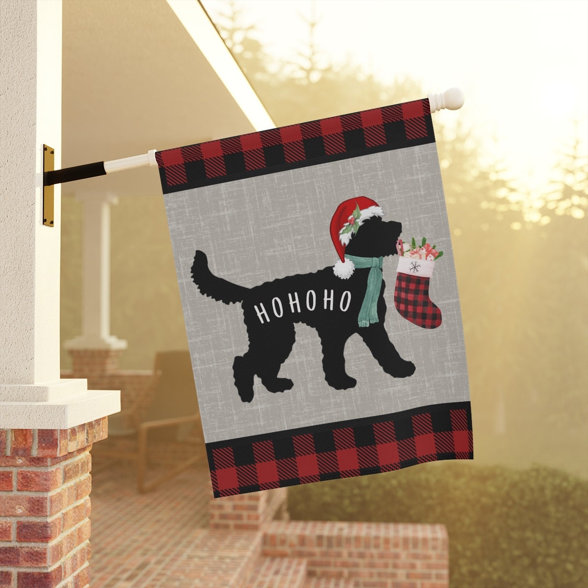 Doodle Dog Christmas HoHoHo Home & Garden Flag Banner - Doodle Decor, Doodle Mom/Dad Gift, Goldendoodle, Bernedoodle, Etc. Pole No