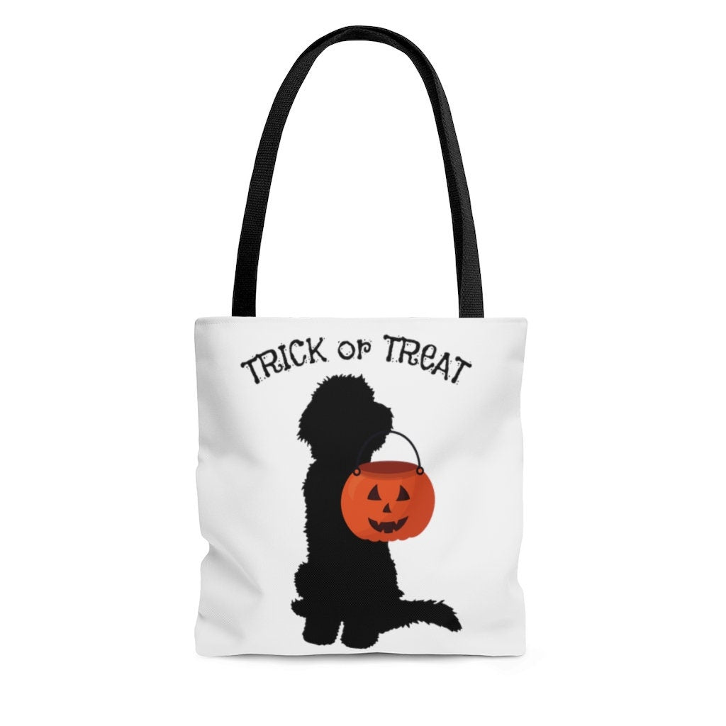 Doodle Dog Halloween Trick or Treat Bag - Doodle Lover  Gift, Doodle Candy Bag for Kids, Fun Doodle Silhouette Tote Bag- 3 Sizes