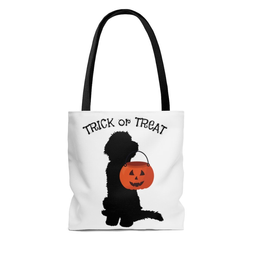 Doodle Dog Halloween Trick or Treat Bag - Doodle Lover  Gift, Doodle Candy Bag for Kids, Fun Doodle Silhouette Tote Bag- 3 Sizes