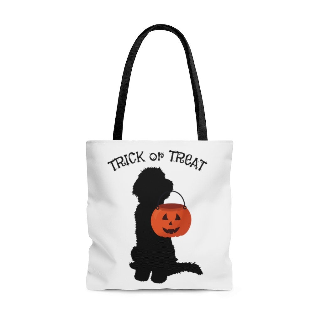 Doodle Dog Halloween Trick or Treat Bag - Doodle Lover  Gift, Doodle Candy Bag for Kids, Fun Doodle Silhouette Tote Bag- 3 Sizes