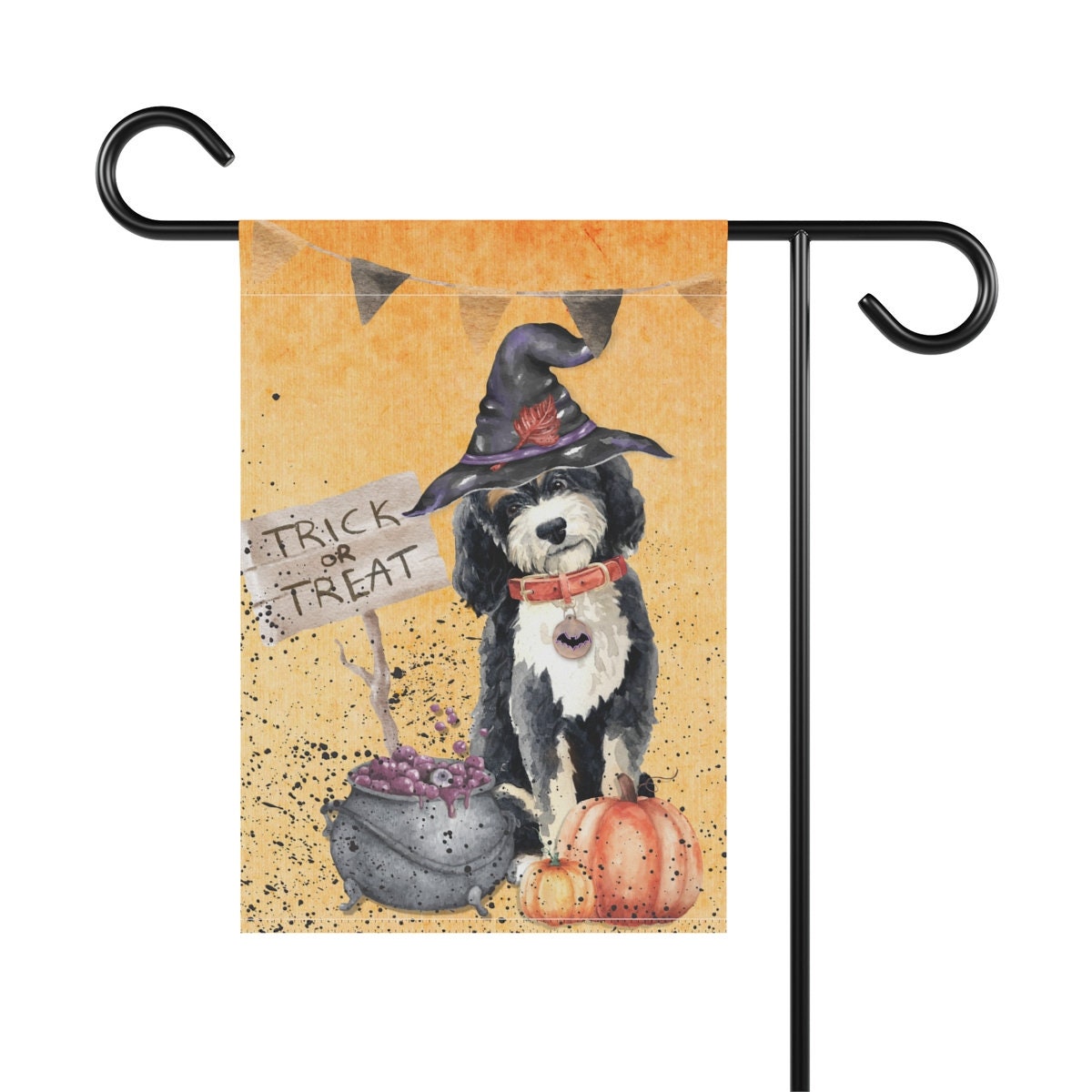 Bernedoodle - Doodle Dog Fall/Halloween Garden, House Flag / Banner, Double-sided, Bernedoodle Mom or Dad Gift Idea, Stand Not Inc