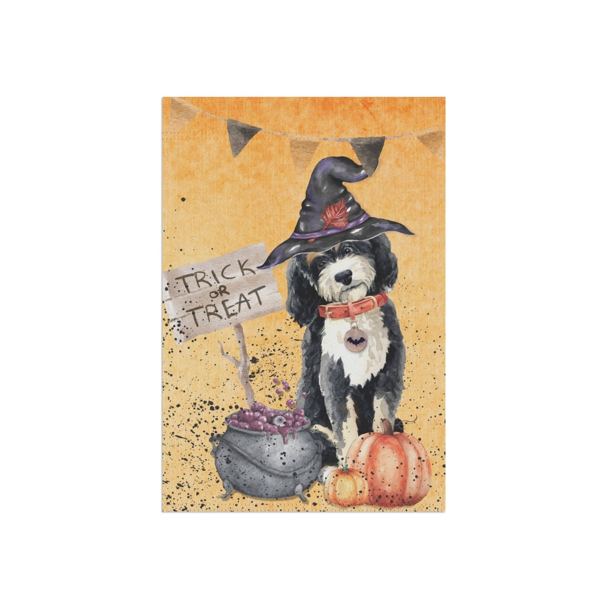 Bernedoodle - Doodle Dog Fall/Halloween Garden, House Flag / Banner, Double-sided, Bernedoodle Mom or Dad Gift Idea, Stand Not Inc