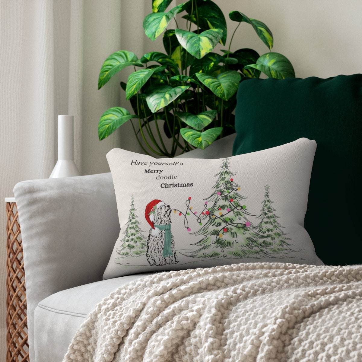 Doodle Dog Christmas Pillow - Doodle Mom Gift, Goldendoodle, Bernedoodle, Labradoodle, Etc. Holiday Home Decor