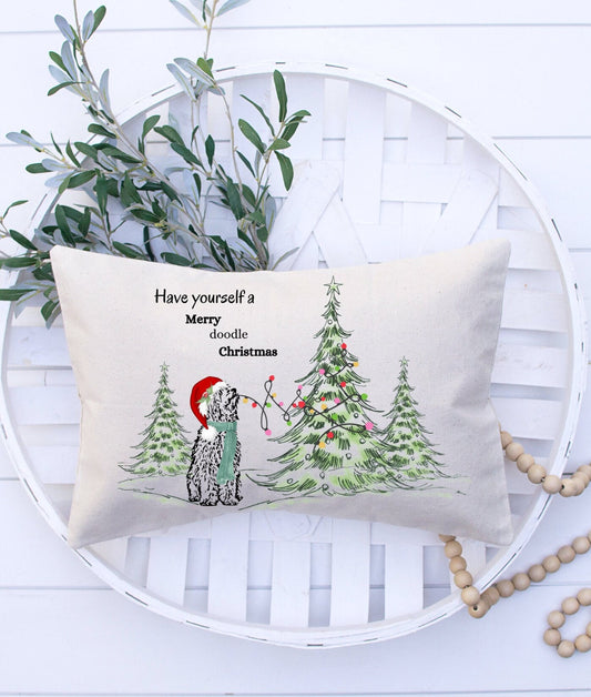 Doodle Dog Christmas Pillow - Doodle Mom Gift, Goldendoodle, Bernedoodle, Labradoodle, Etc. Holiday Home Decor