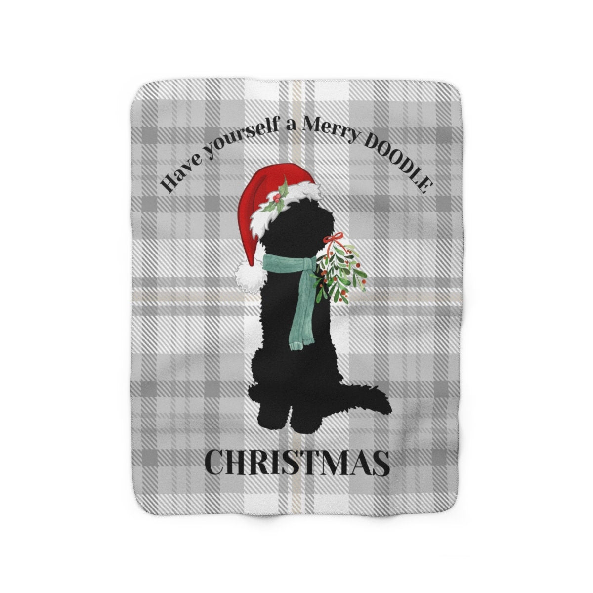 Doodle Dog Christmas Sherpa Fleece Blanket in 2 Sizes - Doodle Mom or Dad Holiday Gift, Doodle Dog Lover Cozy Blanket