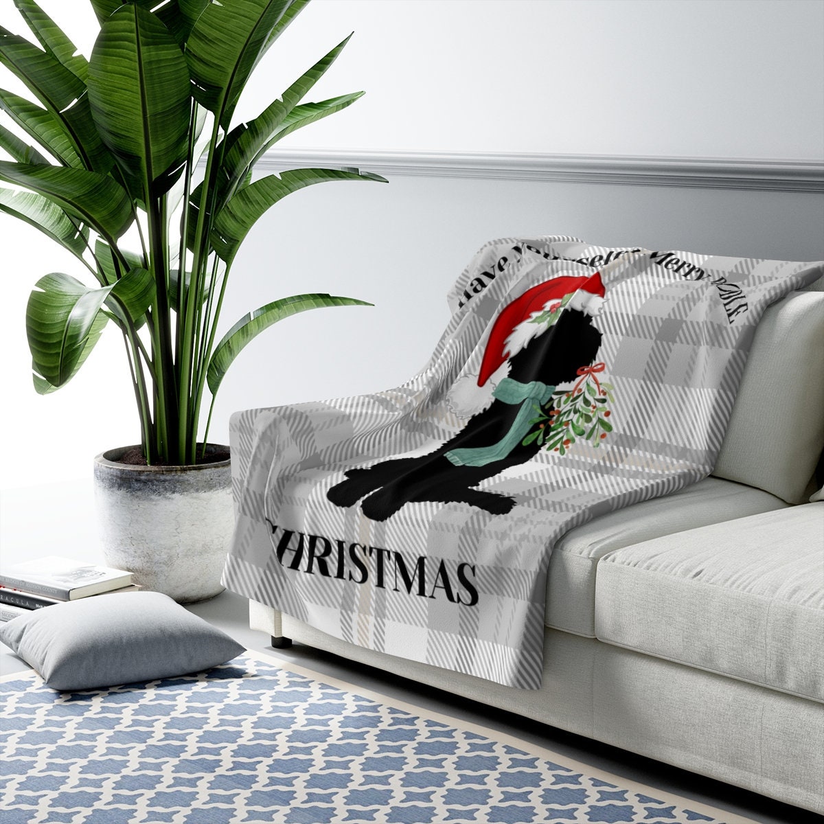 Doodle Dog Christmas Sherpa Fleece Blanket in 2 Sizes - Doodle Mom or Dad Holiday Gift, Doodle Dog Lover Cozy Blanket