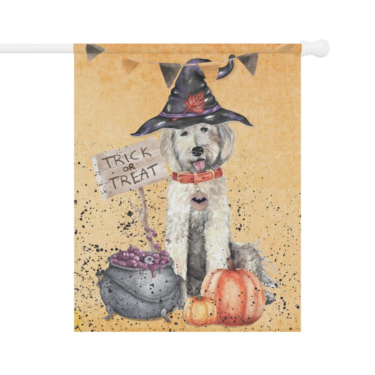 Goldendoodle - Labradoodle, Doodle Dog Fall/Halloween Garden, House Flag / Banner, Double-sided, Doodle Mom or Dad Gift Idea Pole