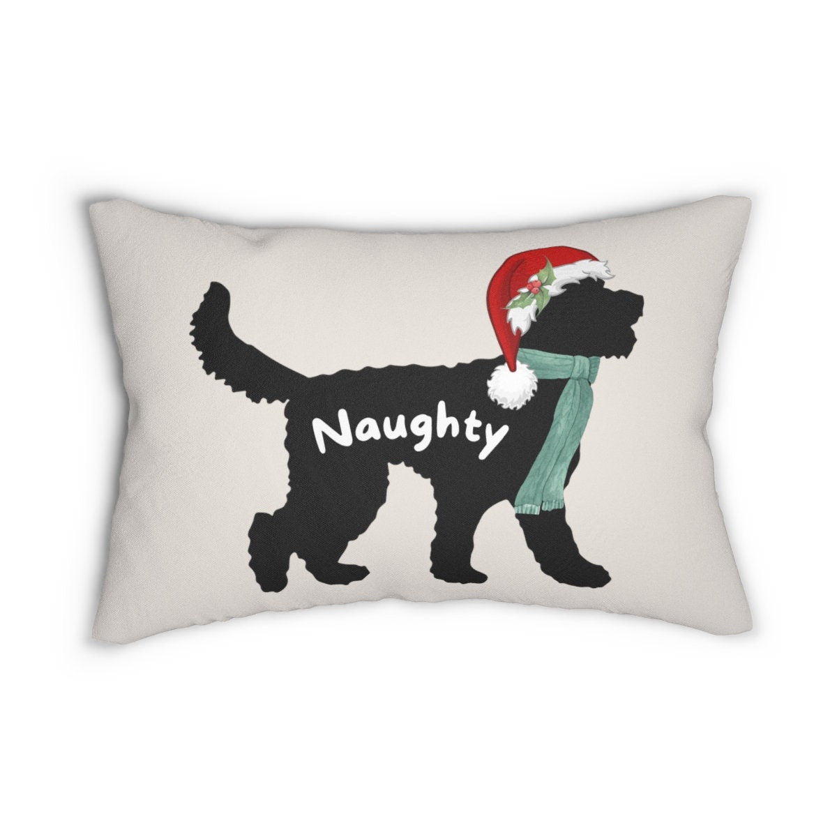 Doodle Dog Holiday Christmas Pillow - Naughty and Nice Doodle With Santa Hat, Doodle Mom Dad Gift, Fun Doodle Decor for the Holida