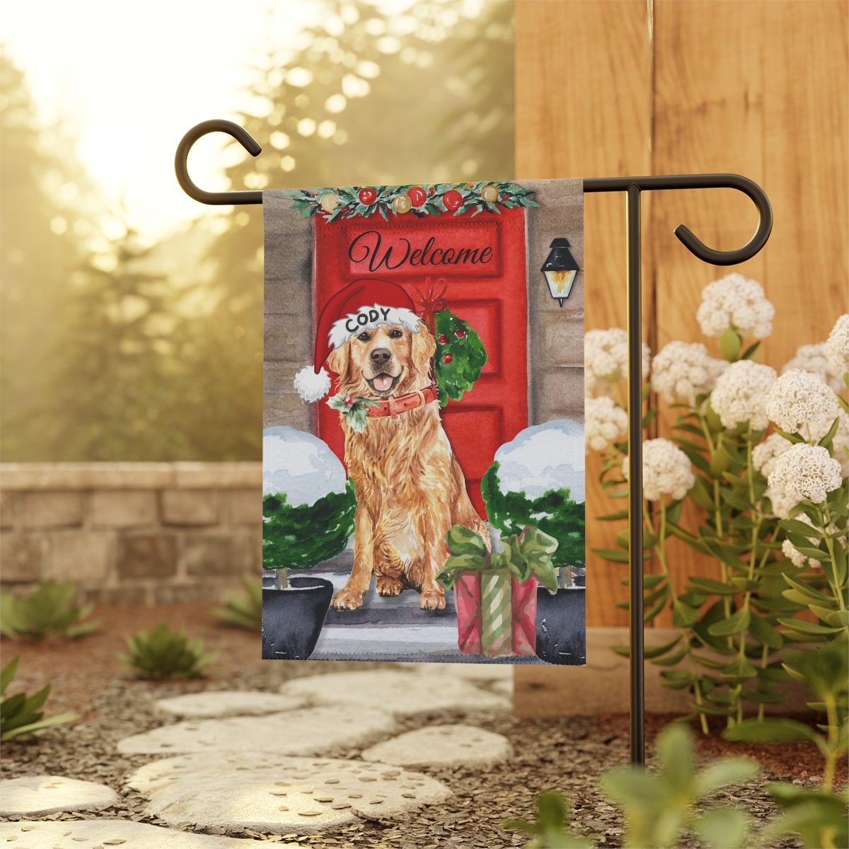 Personalized Custom Golden Retriever Christmas Garden Flag - Golden Retriever Dog Mom or  Dad Gift, Double-side Flag, Stand Not In